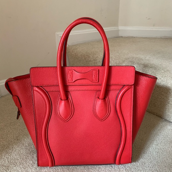 Authentic CELINE Micro Luggage Calfskin Red Coquelicot Excellent RECEIPT - Picture 3 of 17